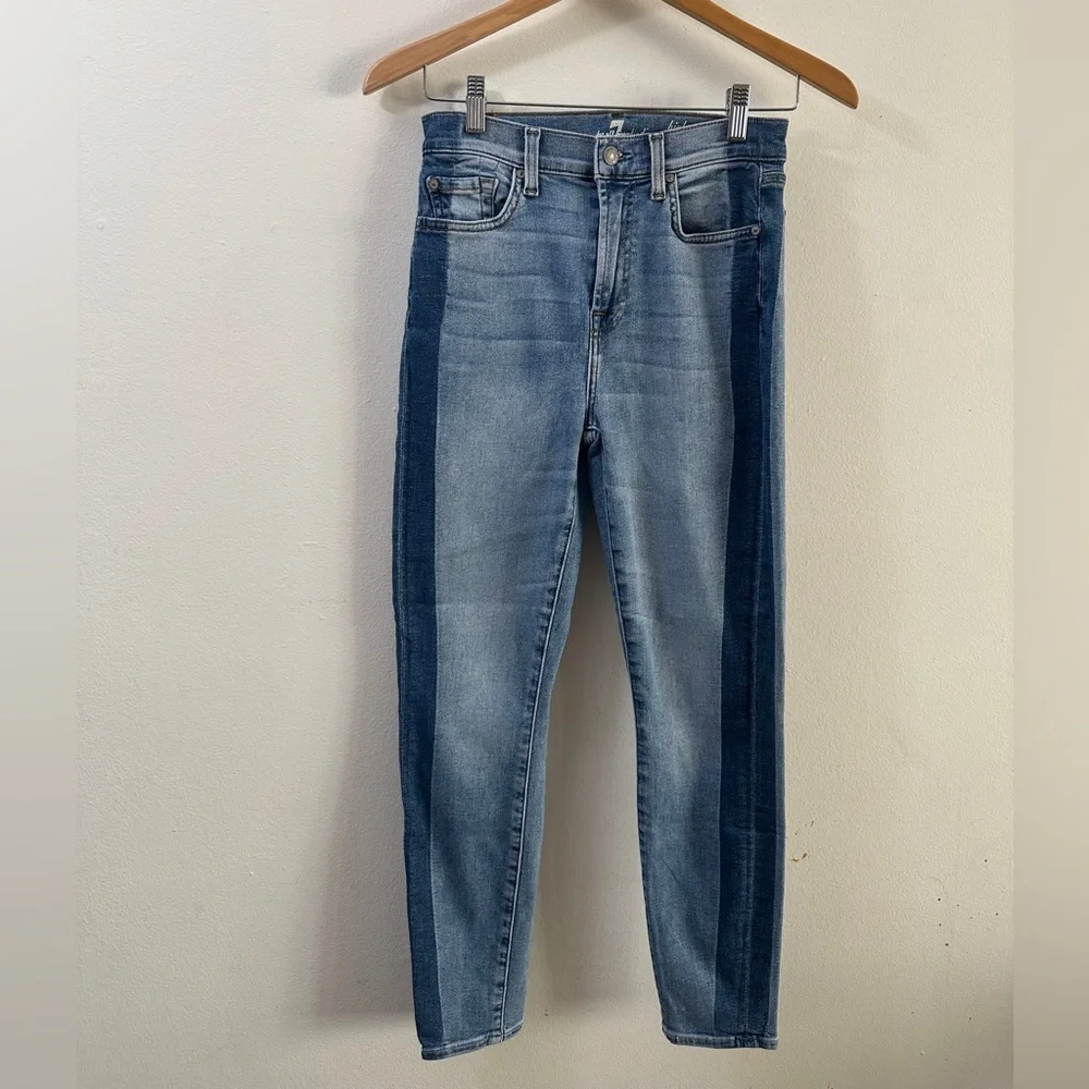 7 FOR ALL MANKIND High Waist Ankle Skinny SIZE 27 US 6 MEDIUM Versatile Two-Tone - Picture 2 of 9
